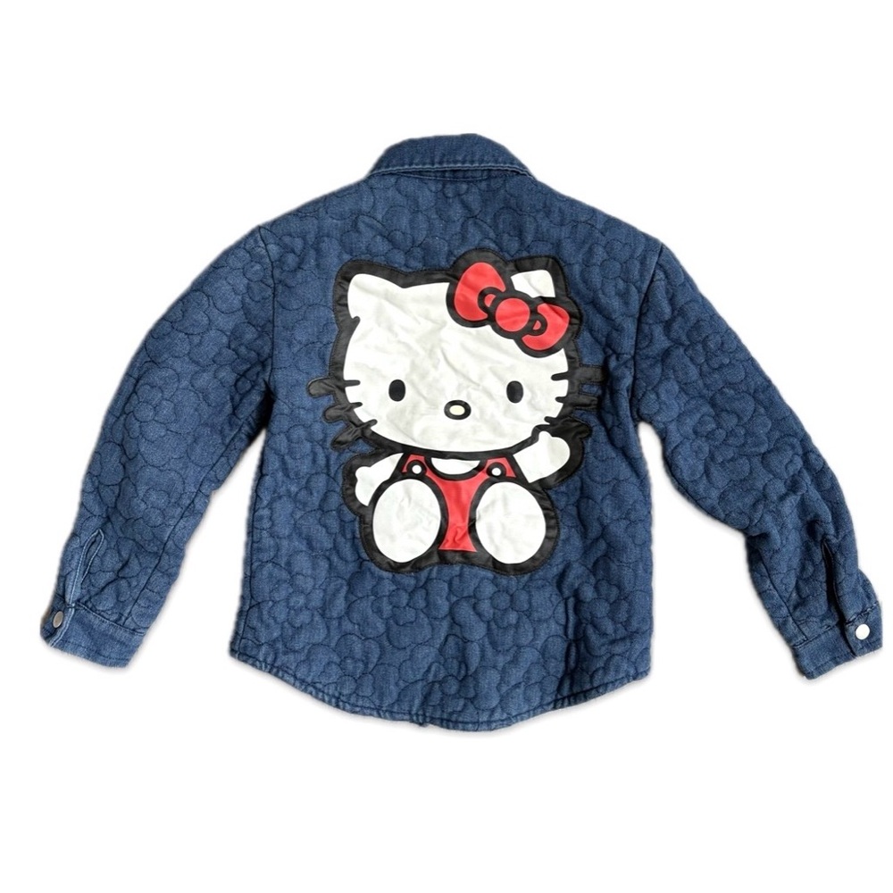Sanrio Hello Kitty Quilted Denim Jacket Girls’ Size 7/8 100% Cotton Navy